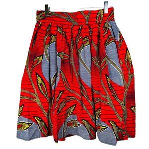 Fans Face African Print Medium Mini Skirt Full A-Line Floral